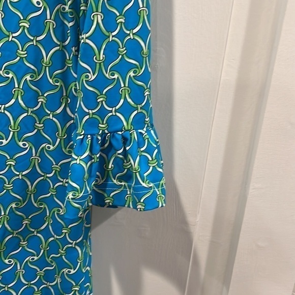 Barbara Gerwit Blue and Green Print 3/4 Sleeve Dress Size Small - Picture 5 of 7